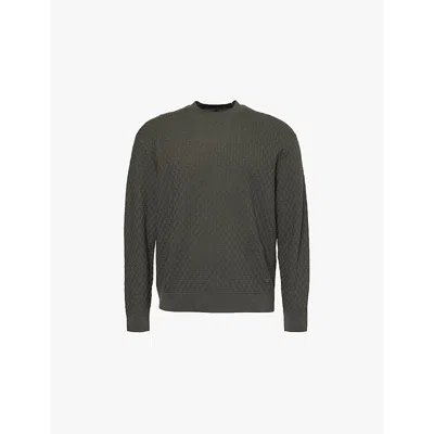 Emporio Armani Mens Squares 06k0 Embossed-pattern Crew-neck Regular-fit Wool Jumper Xxxl