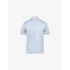 Emporio Armani Mens Subdued Blue Embossed-branding Short-sleeves Woven-blend Polo Shirt