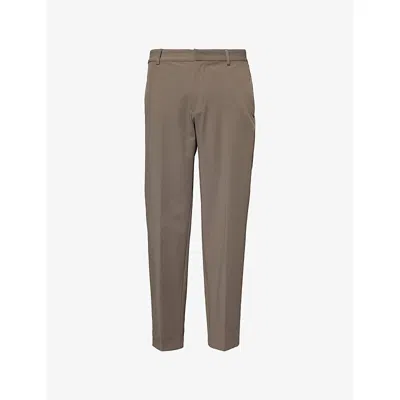 Emporio Armani Mens Walnut Logo-plaque Flat Front Woven Trousers In Brown
