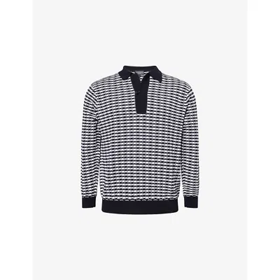 EMPORIO ARMANI MENS WHITE/DARK BLUE TEXTURED-PATTERN KNITTED WOOL JUMPER