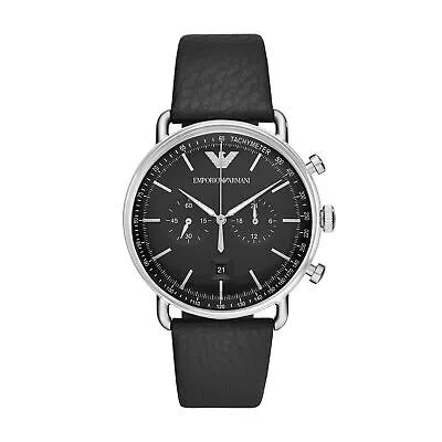 Pre-owned Emporio Armani Mens Wristwatch  Aviator Ar11143 Chrono Genuine Leather Black