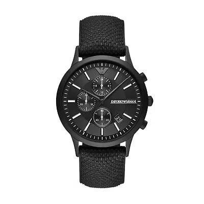 Pre-owned Emporio Armani Mens Wristwatch  Renato Ar11457 Chrono Silicone Canvas Black