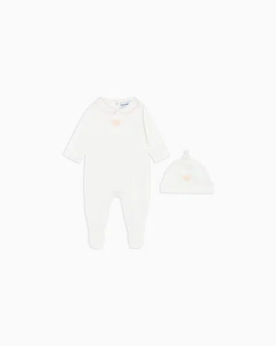 Emporio Armani Mercerised Jersey Beanie And Onesie Set In White
