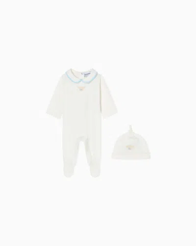 Emporio Armani Mercerised Jersey Beanie And Onesie Set In White