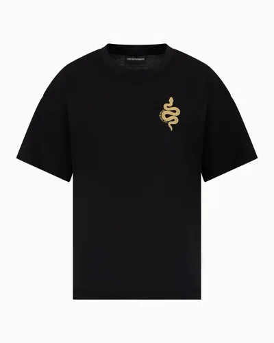 Emporio Armani Mercerised Jersey Boxy T-shirt With Lunar New Year Embroidery In Black