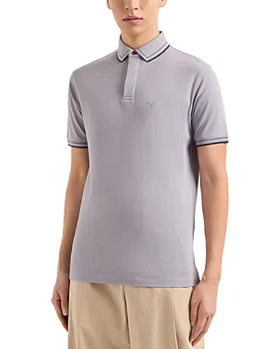 Emporio Armani Mercerized Cotton Tipped Polo Shirt In Fancy Grey