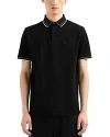 Emporio Armani Mercerized Cotton Tipped Polo Shirt In Solid Black