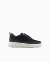 Emporio Armani Mesh And Gabardine Sneakers With A Knurled Sole In Navy Blue