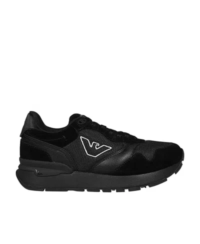 Emporio Armani Mesh-panel Low-top Sneakers In Black