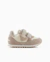 Emporio Armani Kids' Official Store Suede And Mesh Sneakers With Eagle And Velcro In Beige Logo
