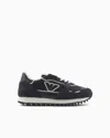 Emporio Armani Kids' Official Store Suede And Mesh Sneakers With Eagle In Bleu Marine