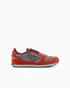 Emporio Armani Mesh Sneakers With Suede Details And Eagle Patch In Orange