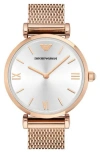 Emporio Armani Mesh Strap Watch, 32mm In Rose Gold/champagne