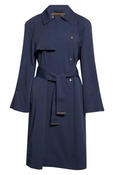 Emporio Armani Trench Coat Belt Waist Epaulettes Storm Flap In Blue