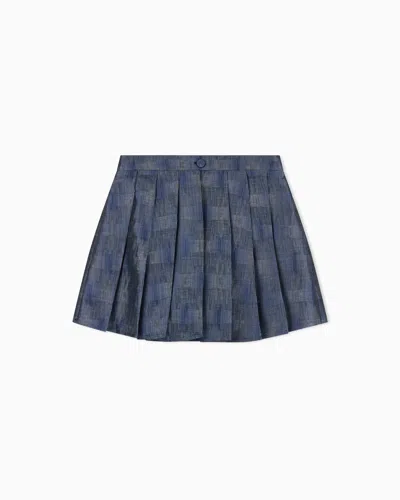 Emporio Armani Metal-effect Linen-blend Jacquard Mini Culottes In Blue
