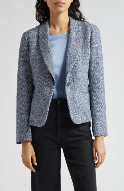 Emporio Armani Metallic Chevron Tweed Jacket In Solid Light Blue