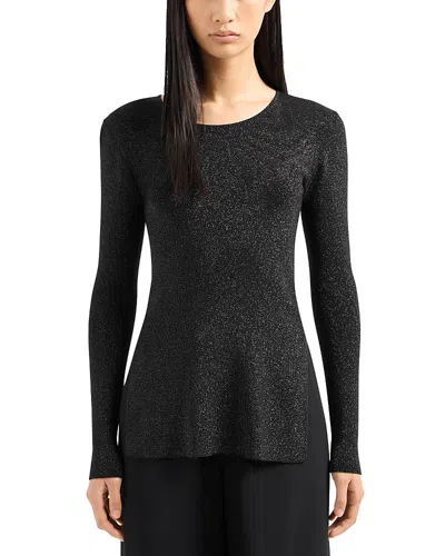 Emporio Armani Side-slit Scoop-neck Shimmer Knit Blouse In Black