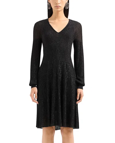 Emporio Armani Metallic Knit Dress In Solid Black