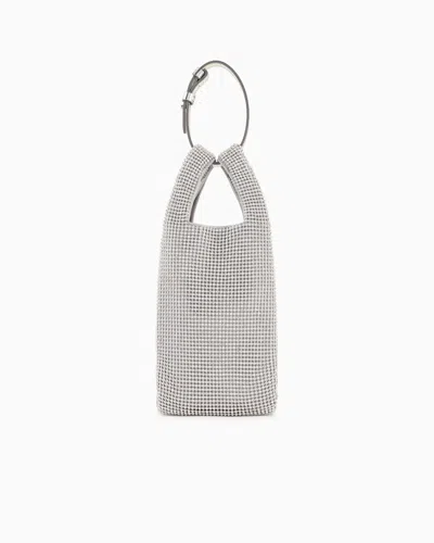 Emporio Armani Official Store Metallic Mesh Mobile Phone Mini Bag With Rhinestones In Silver