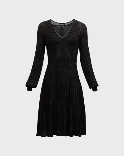Emporio Armani Metallic Ribbed A-line Midi Dress In Black