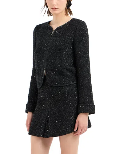 Emporio Armani Metallic Tweed Mini Skirt In Black
