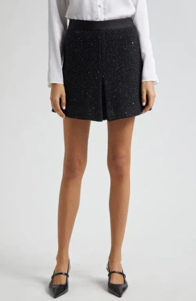 Emporio Armani Metallic Tweed Miniskirt In Black