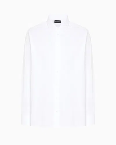 Emporio Armani Micro-chevron Jacquard Cotton Shirt In White