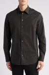 Emporio Armani Nylon Stretch Regular Fit Button Down Shirt In Solid Black