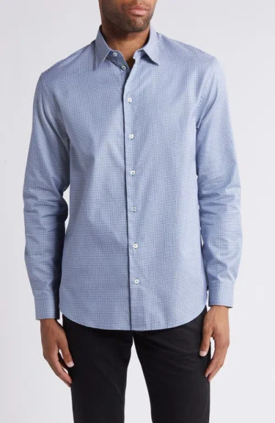 Emporio Armani Microcheck Button-up Shirt In Solid Medium Blue