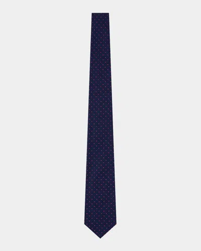 Emporio Armani Micro-diamond Grid Silk Tie In Blue