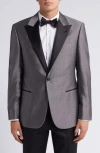 Emporio Armani Microdot Virgin Wool Blend Tuxedo Jacket In Grey