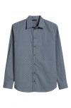 Emporio Armani Microprint Cotton Stretch Poplin Button-up Shirt In Fancy Blue