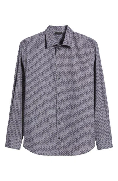 Emporio Armani Microprint Cotton Stretch Poplin Button-up Shirt In Fancy Purple