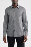 Emporio Armani Microprint Stretch Cotton Button-up Shirt In Gray