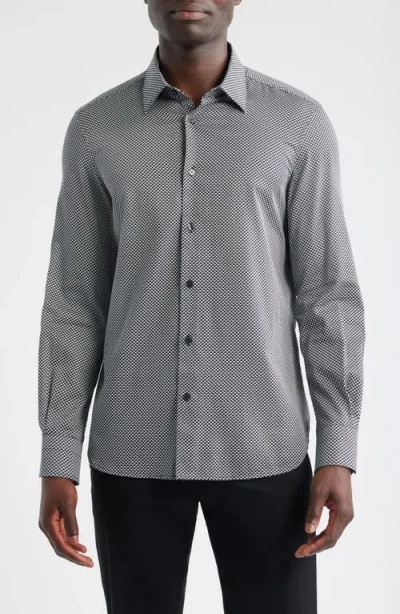 Emporio Armani Microprint Stretch Cotton Button-up Shirt In Gray