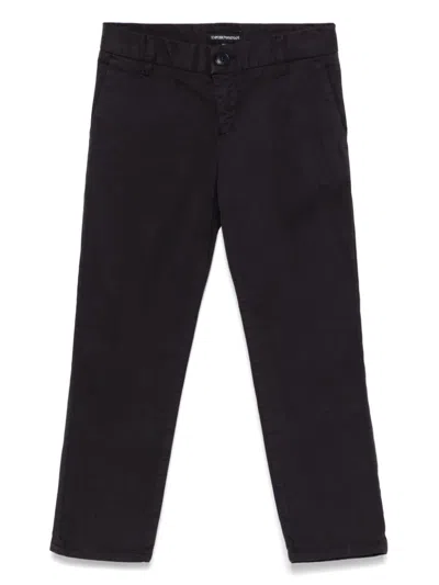 Emporio Armani Kids' Mid-rise Logo-plaque Straight-leg Chinos In Blue