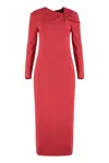 Emporio Armani Asymmetric Neckline Long Sleeve Midi Dress In Red