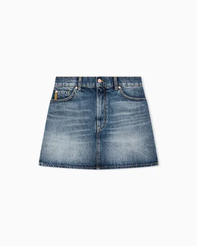 Emporio Armani Midi Skirt In Fluid Fabric In Blue