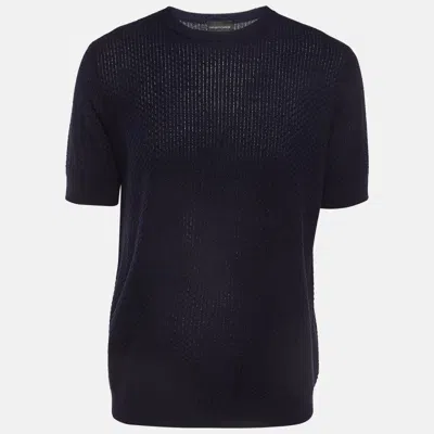 Pre-owned Emporio Armani Midnight Blue Patterned Knit Crew Neck T-shirt Xxl