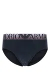 Emporio Armani Midnight Blue Stretch Cotton Brief In Black