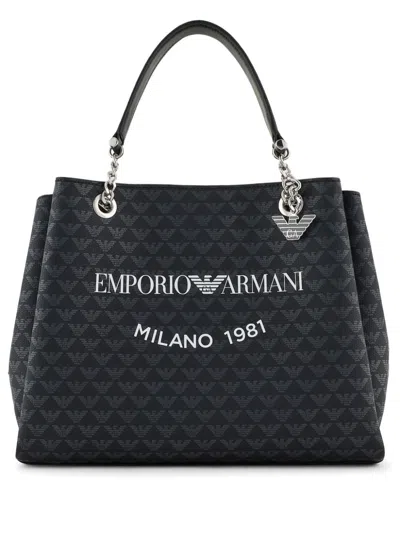 Emporio Armani Milano 1981 Logo-print Tote Bag In Black