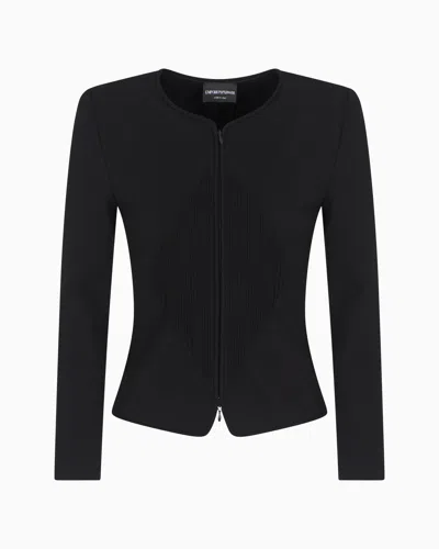 Emporio Armani Milano-stitch Jacket With Shoulder Pads In Black
