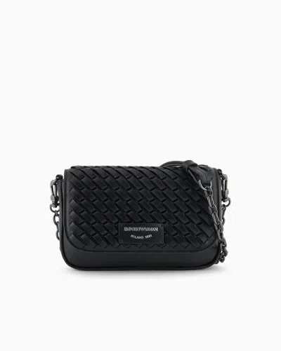 Emporio Armani Mini Bag In Interwoven Leather With Chain Shoulder Strap In Burgundy