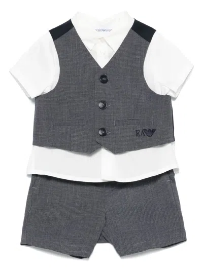 Emporio Armani Babies' Mini-check Shorts Set In 灰色