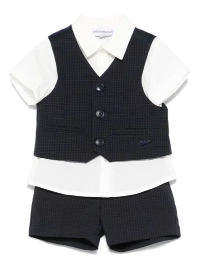 Emporio Armani Babies' Mini-check Shorts Set In Blue
