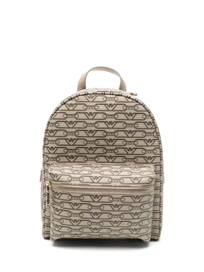 Emporio Armani Mini Monogram-print Backpack In Neutrals