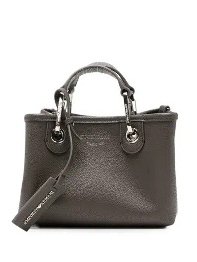 Emporio Armani Mini Myea Pebbled-texture Tote Bag In Brown