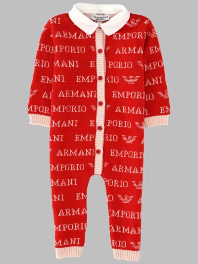 Emporio Armani Mini Wool-silk-cashmere Baby Romper In Red