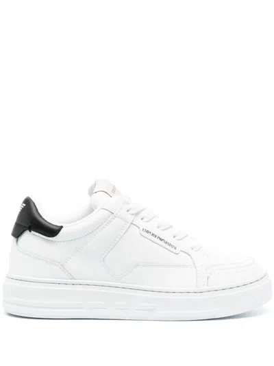 EMPORIO ARMANI MINIMALIST WHITE TRAINERS WITH CONTRASTING HEEL TAB