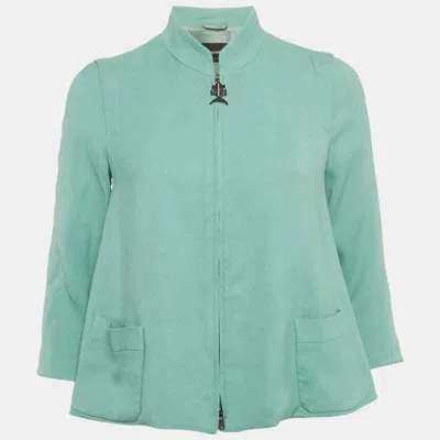Pre-owned Emporio Armani Mint Green Crepe Zip Up Jacket S